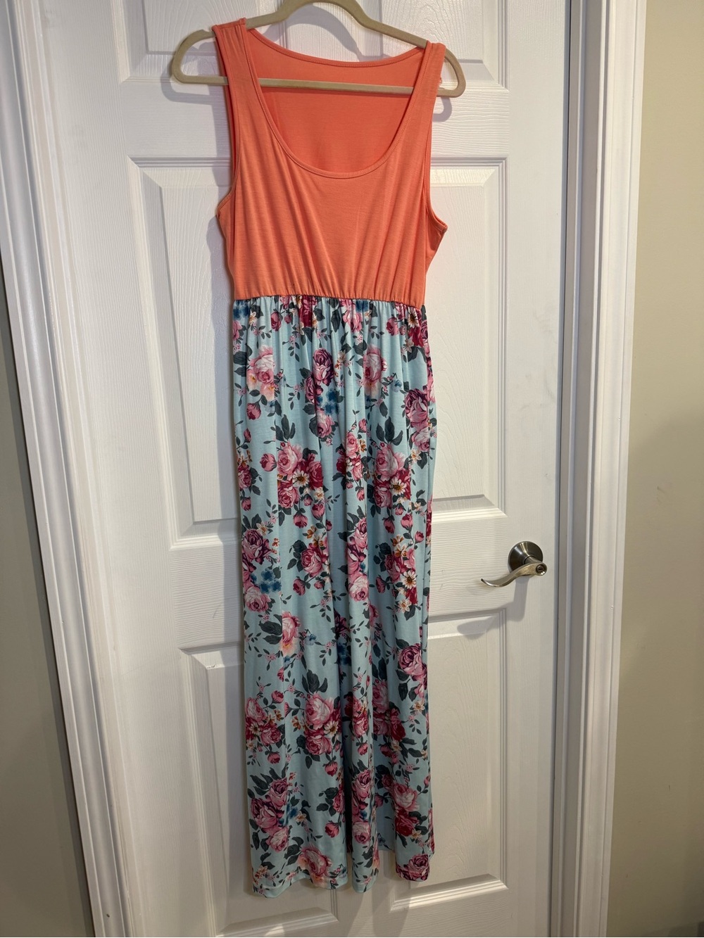 Girls Coral Tank Top Floral Maxi Dress